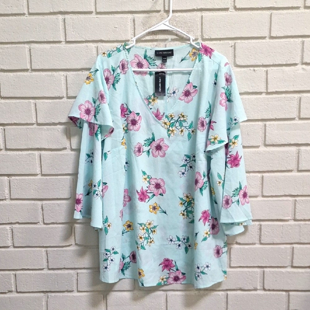 Lane Bryant Floral Boho Sleeve Ruffle Tunic Top. Size 18/20 NWT